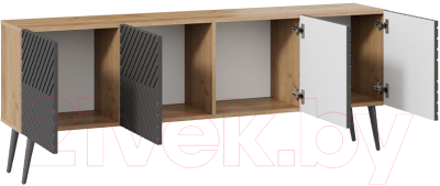 Тумба ТриЯ Танго ТВ тип 1 с опорами (дуб крафт золотой/холст вулкан/серый)