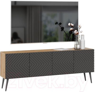 Тумба ТриЯ Танго ТВ тип 1 с опорами (дуб крафт золотой/холст вулкан/серый)