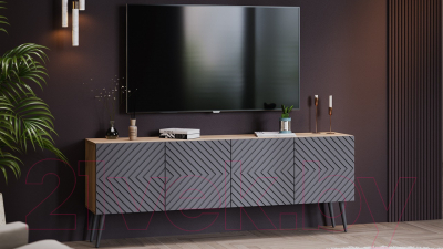 Тумба ТриЯ Танго ТВ тип 1 с опорами (дуб крафт золотой/холст вулкан/серый)