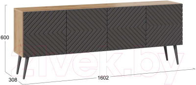 Тумба ТриЯ Танго ТВ тип 1 с опорами (дуб крафт золотой/холст вулкан/серый)