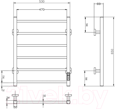 Полотенцесушитель электрический Roxen Square BK-109S-6T / 11050-5365C