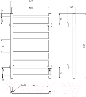 Полотенцесушитель электрический Roxen Caspia BK-109W-8T / 11070-5385B