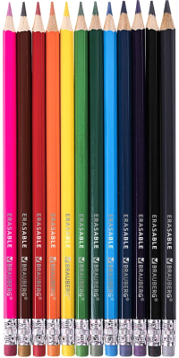 Набор цветных карандашей Brauberg Стираемые / 181932 - фото