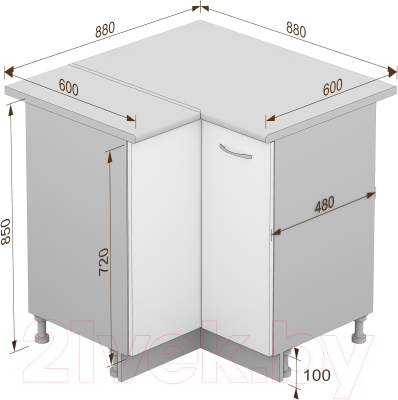 Шкаф-стол кухонный Кортекс-мебель Корнелия Лира НШУ угловой