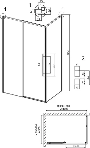 Душевой уголок Grossman Galaxy 100x90x195 / 120.K33.01.1090.21.00
