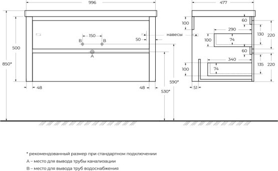 Тумба под умывальник Cezares RELAX-1000-2C-SO-BL