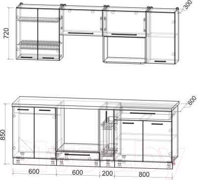 Кухонный гарнитур Интерлиния Мила Пластик 2.2 ВТ