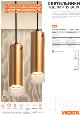 Потолочный светильник Wolta WSL-GU10/P07G