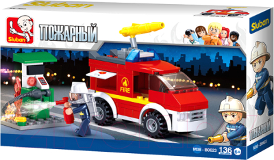 Конструктор Sluban Пожарные. Пожар на заправке / M38-B0623  - фото