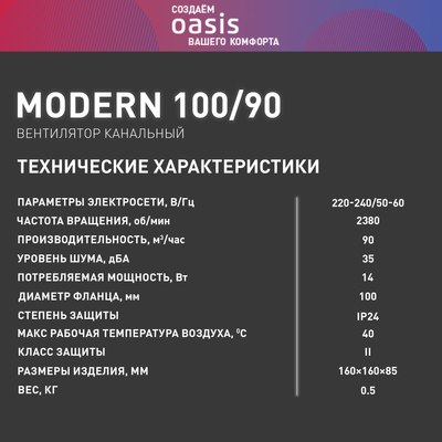 Вентилятор накладной Oasis Modern 100/90