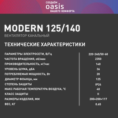 Вентилятор накладной Oasis Modern 125/140