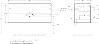 Тумба под умывальник Cezares PLANE-1200-2C-SO-BL