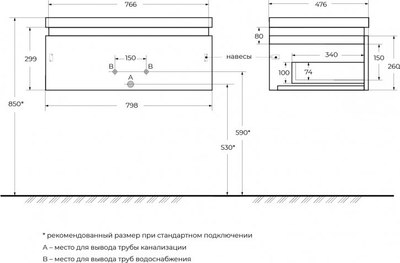 Тумба под умывальник Cezares SLIDER-800-1C-SO-BO