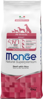 Сухой корм для собак Monge All Breeds Adult Monoprotein говядина с рисом - фото