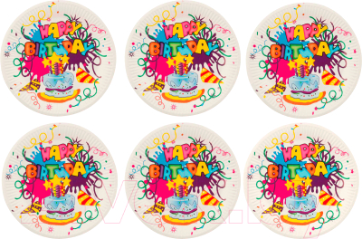 Набор одноразовых тарелок Волшебная страна Happy Birthday / 007149 - фото