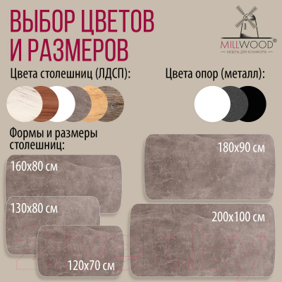 Обеденный стол Millwood Лофт Мюнхен Л 200x100x75 (бетон/металл черный)