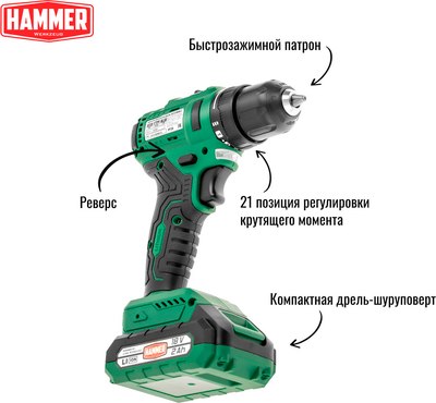 Аккумуляторная дрель-шуруповерт Hammer ACD18BLC