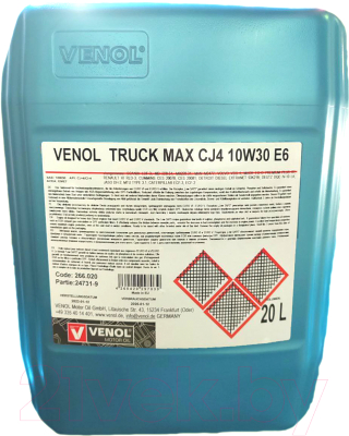 Моторное масло Venol Truck Max CJ4 10W30 E6 CJ-4/CI-4 E6/E9 / 266020VE - фото