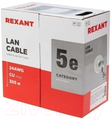 Кабель Rexant U/UTP CAT 5e ZH нг(А)-HF 4PR 24AWG / 01-0069 - фото