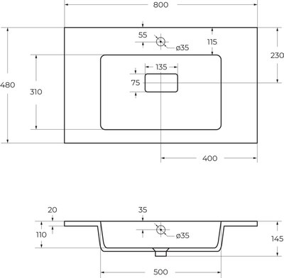 Умывальник Cezares CZR-800/480-LV-MR-PRS