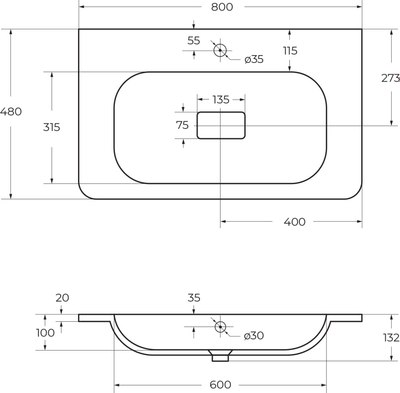 Умывальник Cezares CZR-800/480-LV-MR-NV