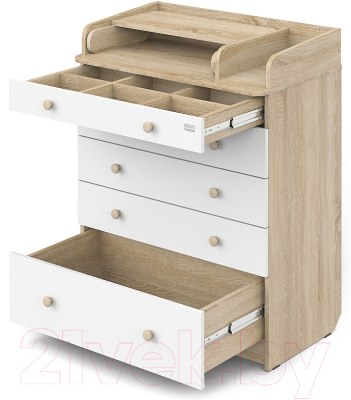 Комод пеленальный Атон Leo 805 С органайзером С шариковыми направляющими (дуб сонома/белый)