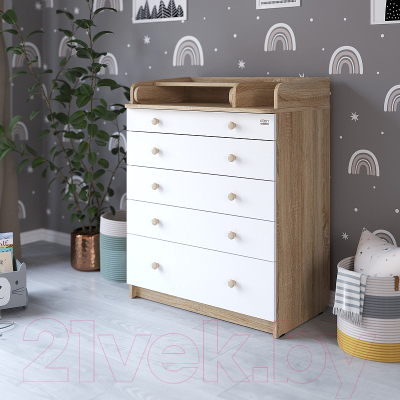 Комод пеленальный Атон Leo 805 С органайзером С шариковыми направляющими (дуб сонома/белый)