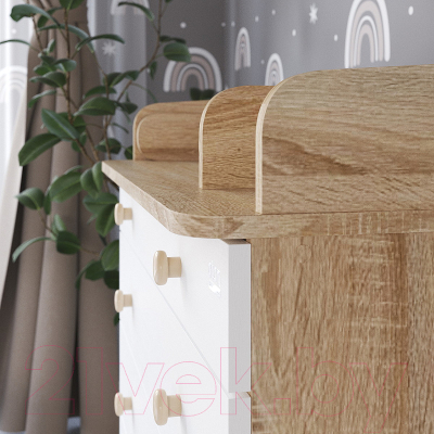 Комод пеленальный Атон Leo 805 С органайзером С шариковыми направляющими (дуб сонома/белый)