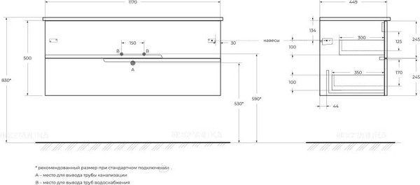 Тумба под умывальник Cezares DUET-N-1200-2C-SO-BL-L