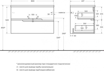 Тумба под умывальник Cezares DUET-N-800-2C-SO-FBS-P