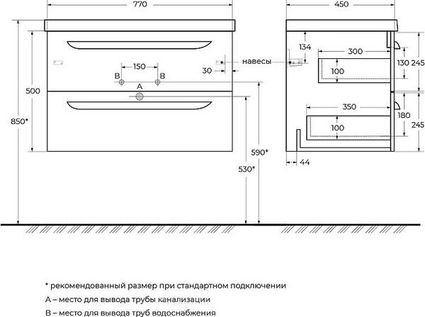 Тумба под умывальник Cezares ECO-CER-N-800-2C-SO-BL