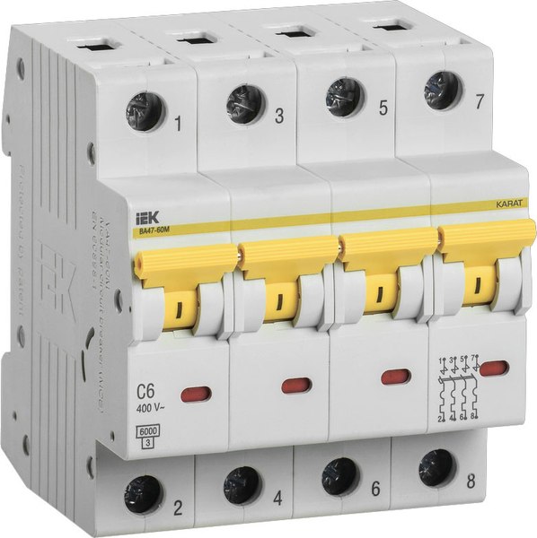 Выключатель автоматический IEK ВА47-60M 4Р 6А 6кА С / MVA31-4-006-C - фото