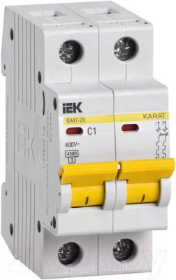 Выключатель автоматический IEK ВА47-29 2Р 1А 4.5кА В / MVA20-2-001-B - фото