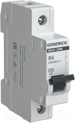 Выключатель автоматический Generica ВА47-29М 1P 6А 4.5кА B / MVA21-1-006-B-G - фото