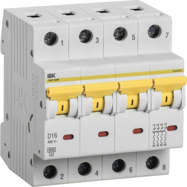 Выключатель автоматический IEK ВА47-60M 4Р 16А 6кА D / MVA31-4-016-D - фото