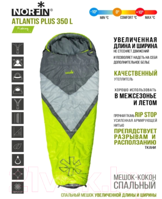 Спальный мешок Norfin Atlantis Plus 350 L / NF-30119