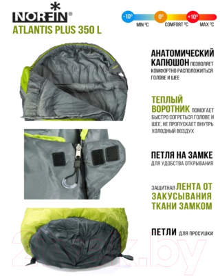 Спальный мешок Norfin Atlantis Plus 350 L / NF-30119