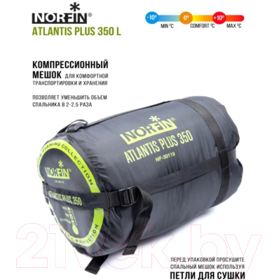 Спальный мешок Norfin Atlantis Plus 350 L / NF-30119