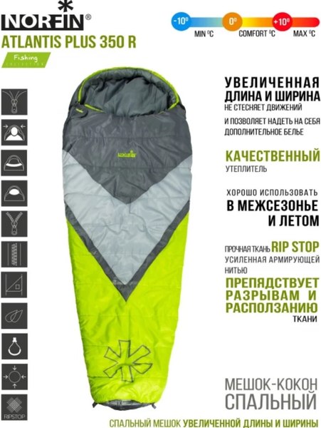Спальный мешок Norfin Atlantis Plus 350 R / NF-30120