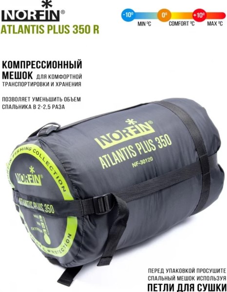 Спальный мешок Norfin Atlantis Plus 350 R / NF-30120