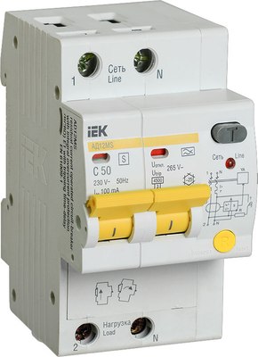 Дифференциальный автомат IEK АД12MS 2Р 50А 100мА / MAD123-2-050-C-100 - фото
