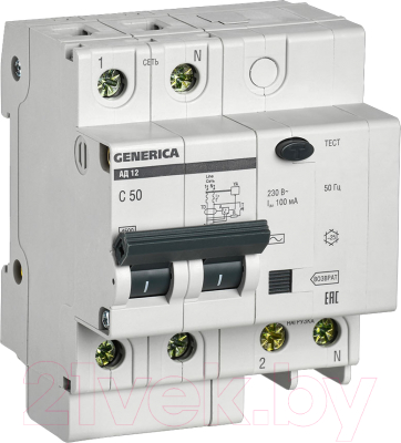Дифференциальный автомат Generica АД12 2Р 50А 300мА / MAD15-2-050-C-300 - фото