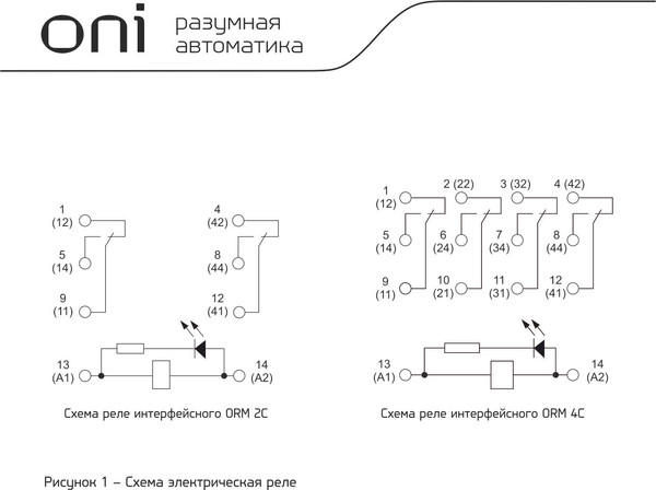 Реле интерфейсное ONI ORM-1-2C-AC220V-L-B