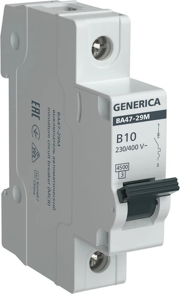 Выключатель автоматический Generica ВА47-29М 1P 10А 4.5кА B / MVA21-1-010-B-G - фото