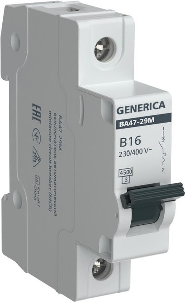 Выключатель автоматический Generica ВА47-29М 1P 16А 4.5кА B / MVA21-1-016-B-G - фото