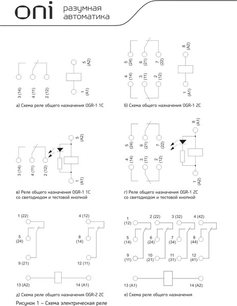 Реле промежуточное ONI OGR-1-2C-DC24V