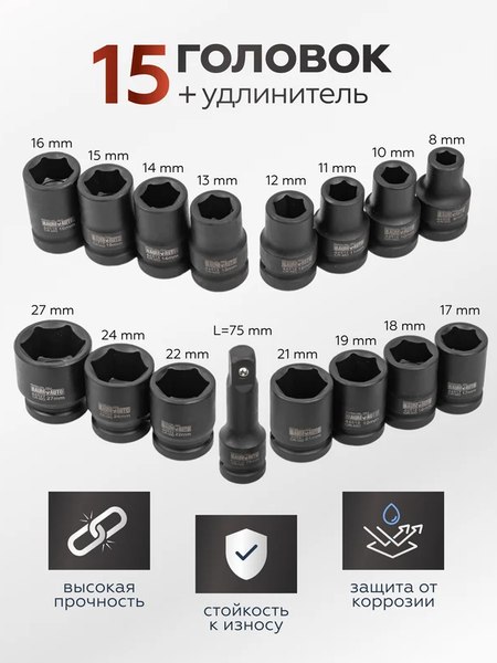 Набор головок слесарных BaumAuto BM-4179-5MPB