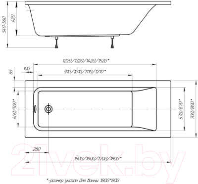 Ванна акриловая Aquatek Колибри 80x180 / KL180-0000001