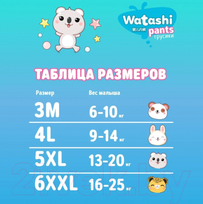 Подгузники-трусики детские Watashi 5 XL 13-20кг