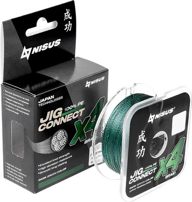 Леска плетеная Nisus Jig Connect X4 PE Dark Green 0.8 0.14mm / T-N-JC-X4-0.14-100-DG - фото